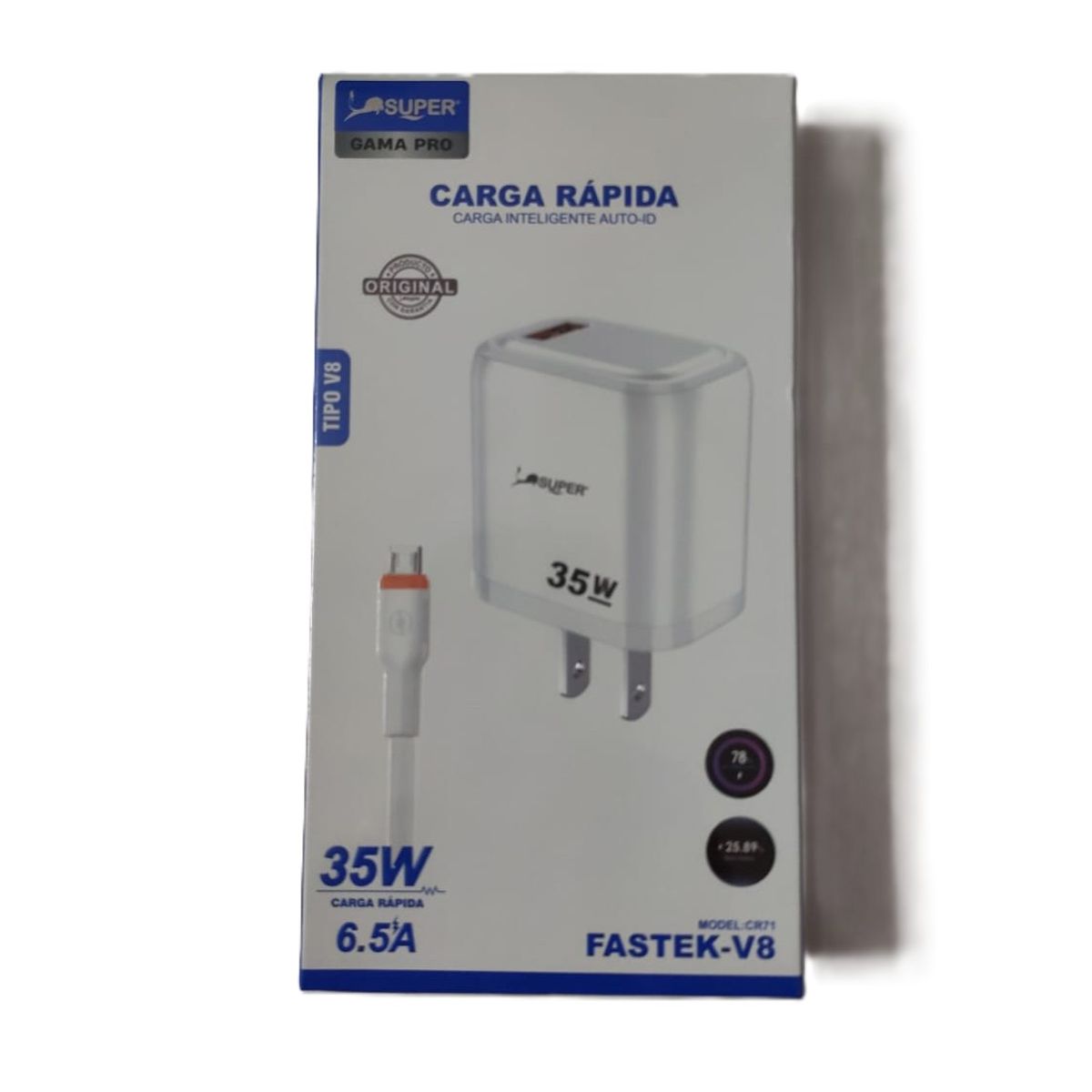 SUPER - Cargador Rápida 35W 6.5A con Cable Micro USB V8 Carga Inteligente Auto-ID Compatible Samsung Motorola Xiaomi Huawei LG
