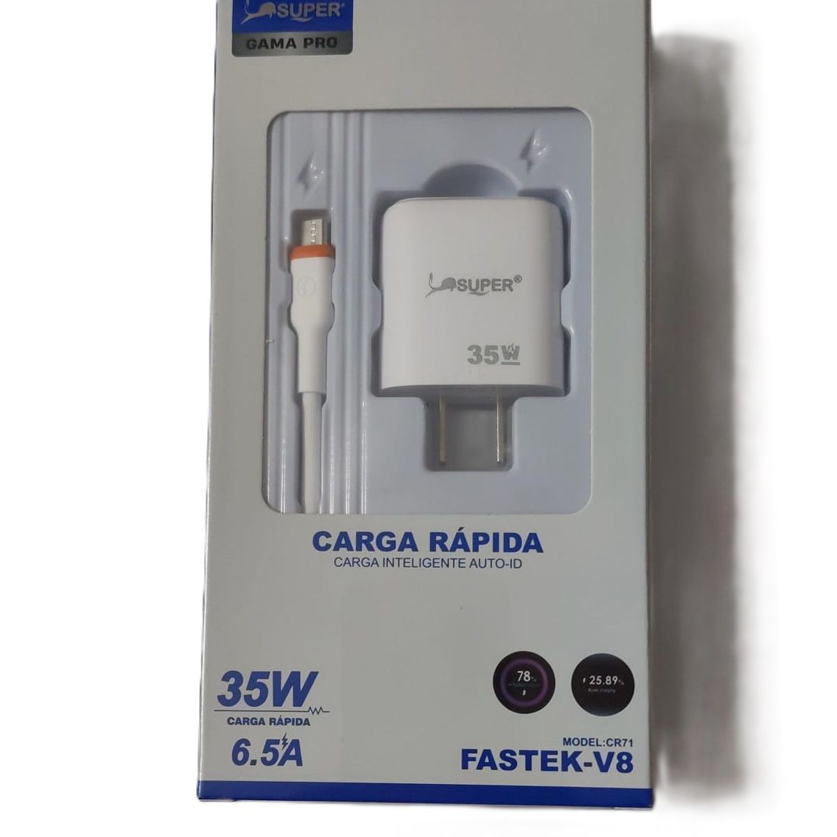 SUPER - Cargador Rápida 35W 6.5A con Cable Micro USB V8 Carga Inteligente Auto-ID Compatible Samsung Motorola Xiaomi Huawei LG