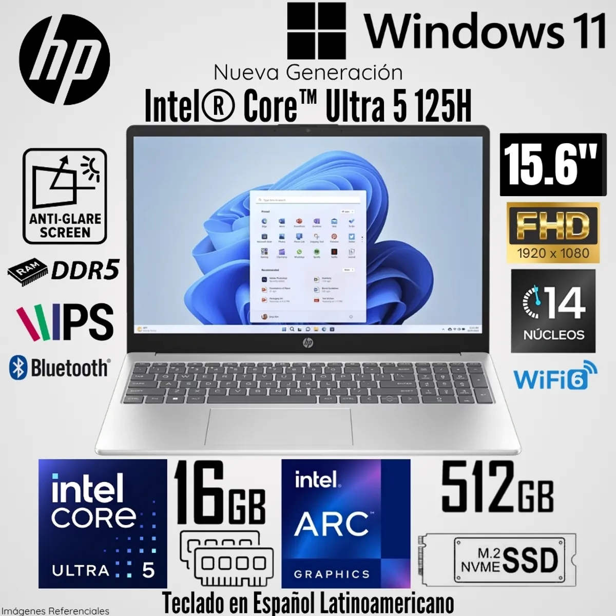 HP - Laptop HP 15-FD1253LA Intel Core Ultra 5 125H 16GB RAM 512GB SSD 15.6"  FHD - Plateado