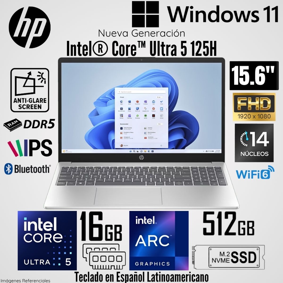 HP - Laptop HP 15-FD1253LA Intel Core Ultra 5 125H 16GB RAM 512GB SSD 15.6"  FHD - Plateado