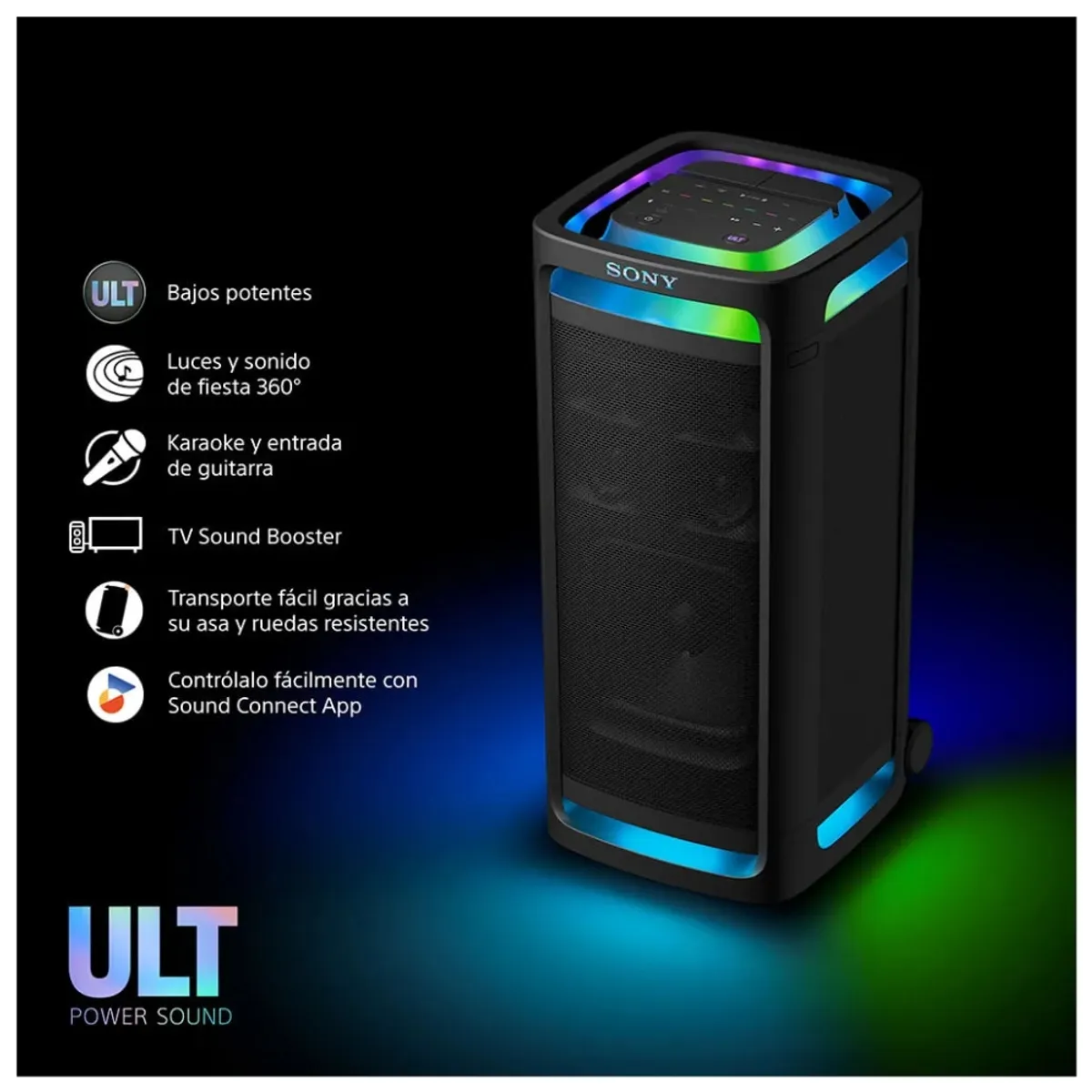 SONY - Parlante Sony ULT TOWER 9AC bluetooth con ruedas y luces para fiestas