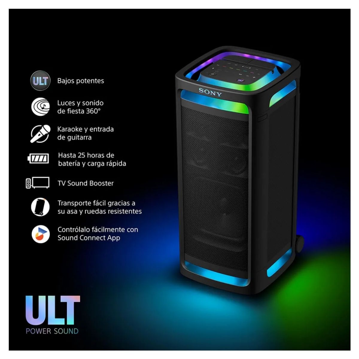 SONY - Parlante Sony ULT TOWER 9 bluetooth 25h con ruedas y luces para fiestas