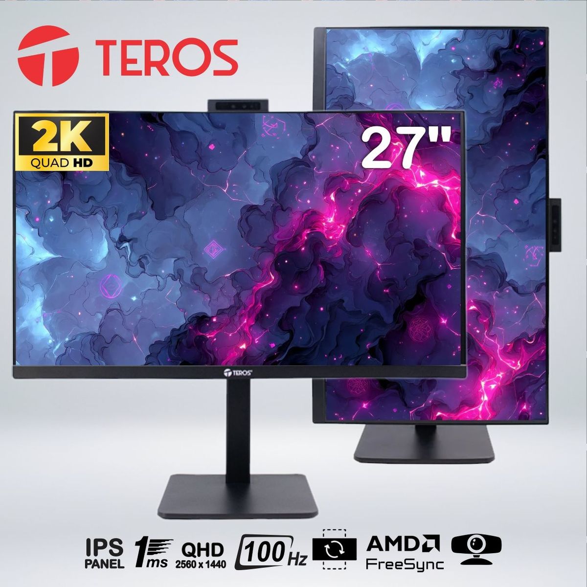 Teros - Monitor Teros 27 Corporativo TE-2715CS QHD IPS 2K 100Hz 1ms Pivote Cámara Web