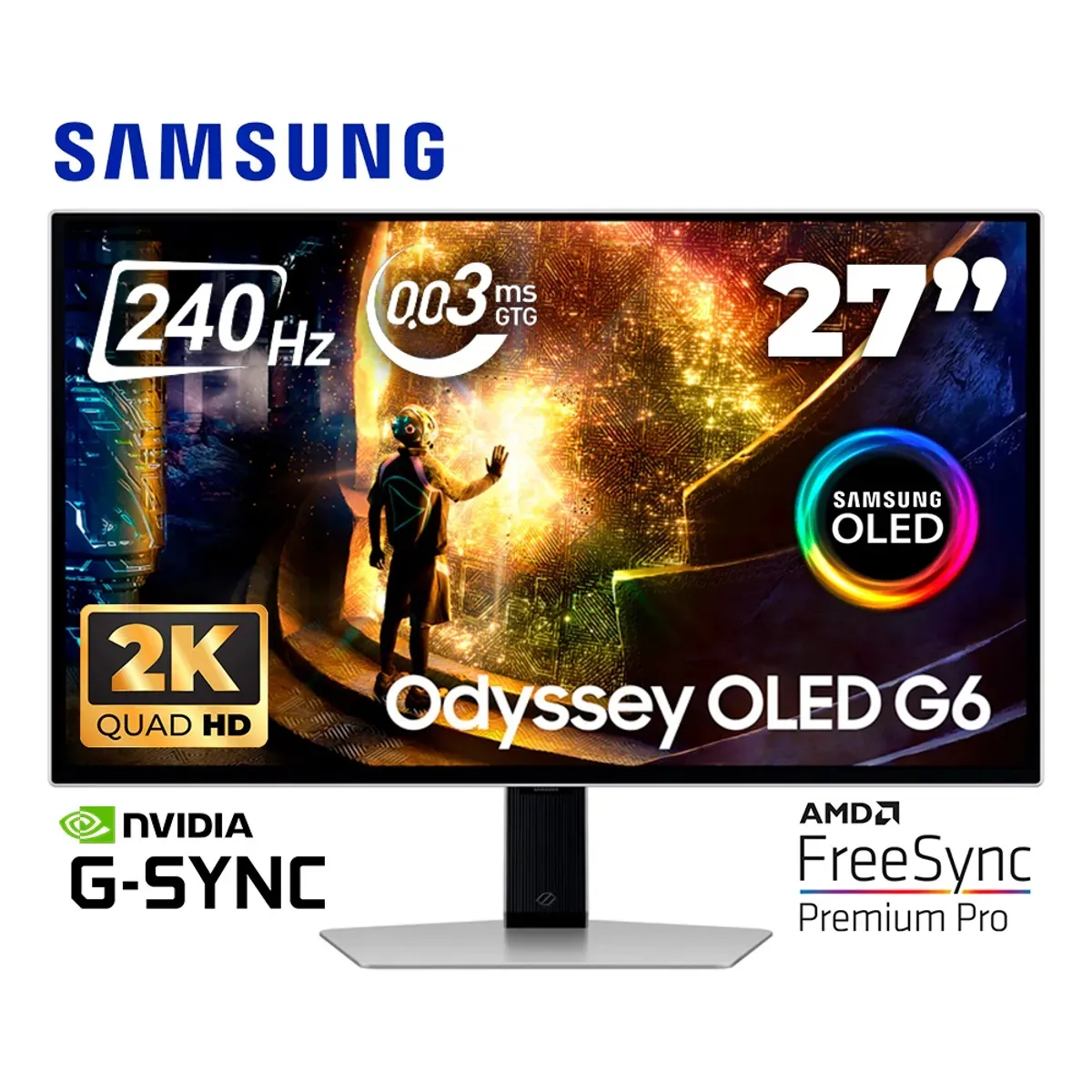 SAMSUNG - Monitor Samsung 27 Gaming Odyssey G6 OLED QHD OLED 2K 240Hz 0,3ms Pivote