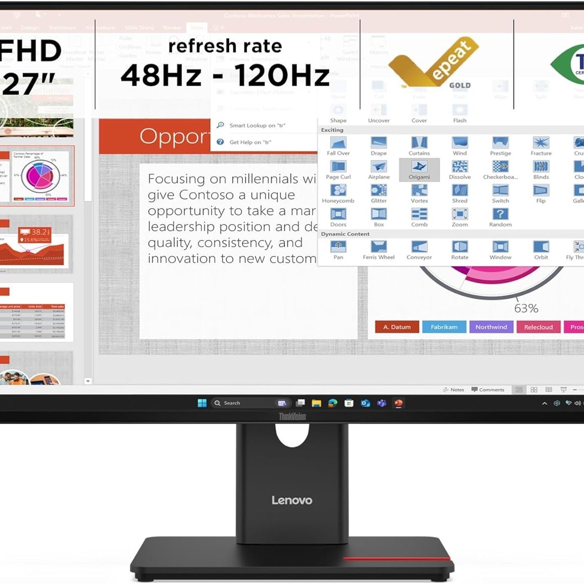 LENOVO - Monitor Lenovo ThinkVision T27-40, 27 WLED FHD IPS, 120Hz, 4ms, Pivote