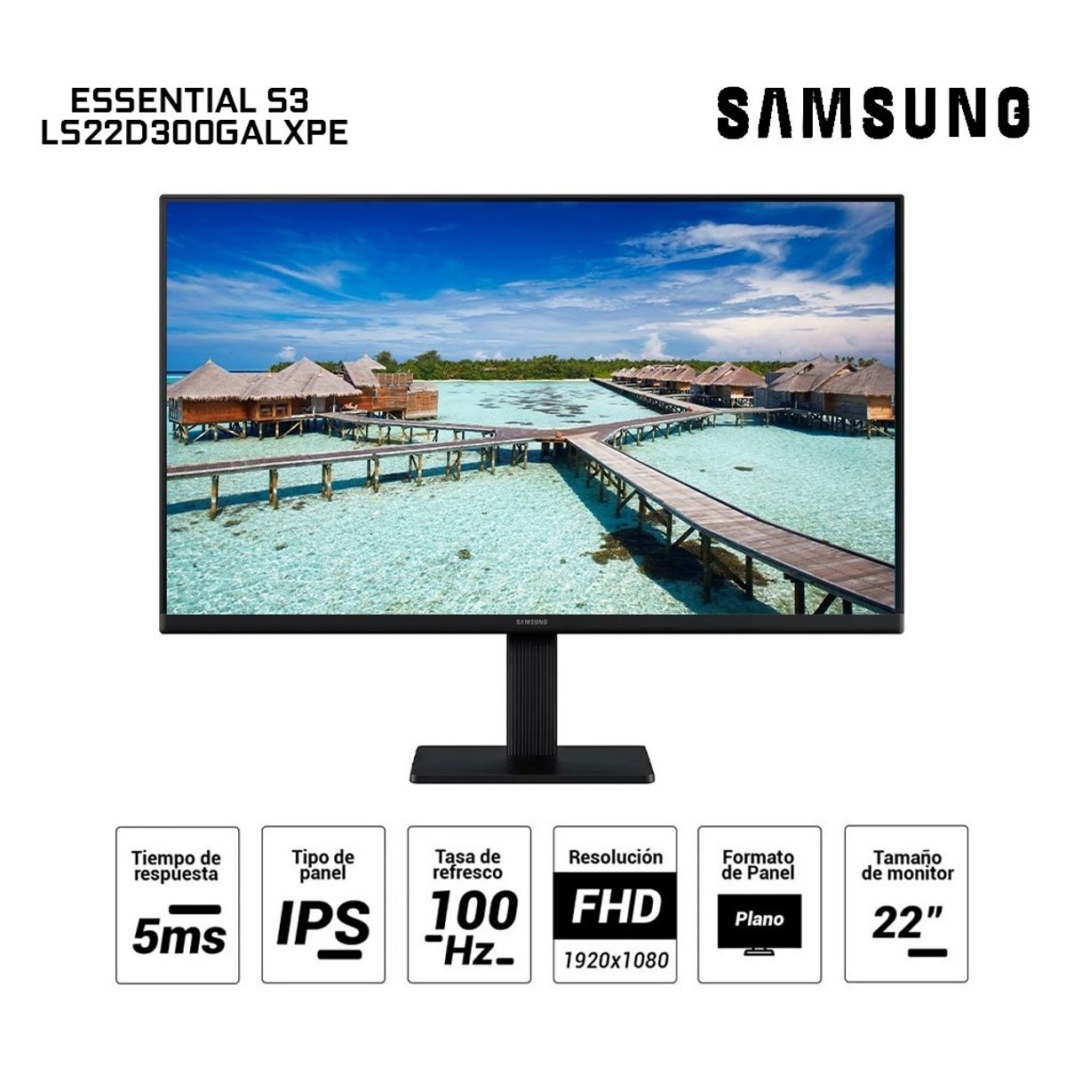 SAMSUNG - Monitor Samsung Essential S4 LS22D400GALXPE, 22 FHD IPS, 100Hz, 5ms, Pivote