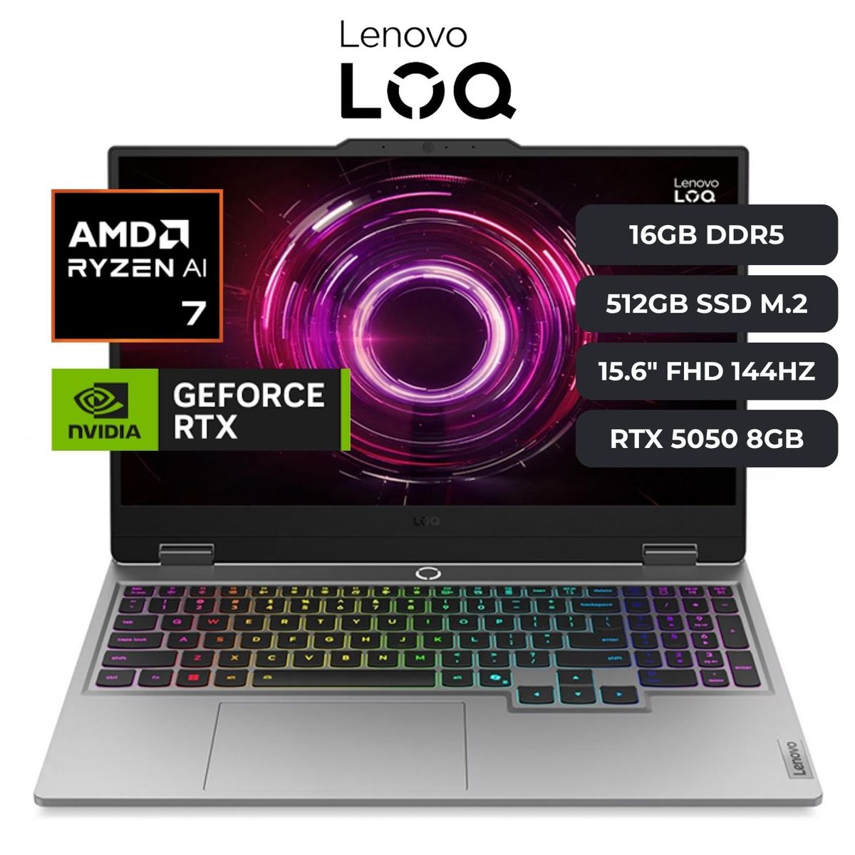LENOVO - Laptop LOQ 15AHP10 AMD Ryzen 7 250, RTX 5050 8GB, 16GB RAM, 512GB SSD, 15.6" FHD 144HZ, WINDOWS 11