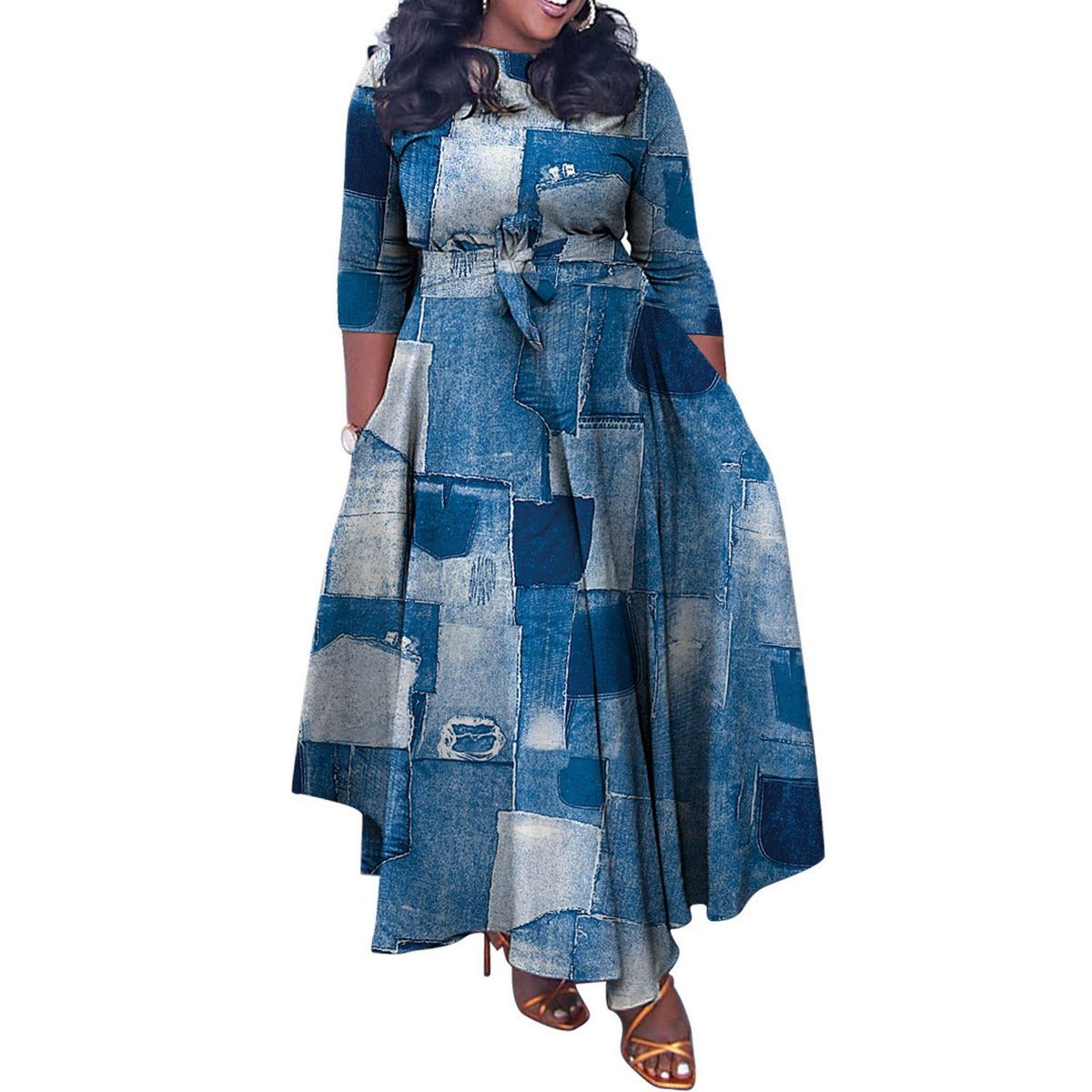 TIOZONEY - Vestido estampado con cordones para mujer