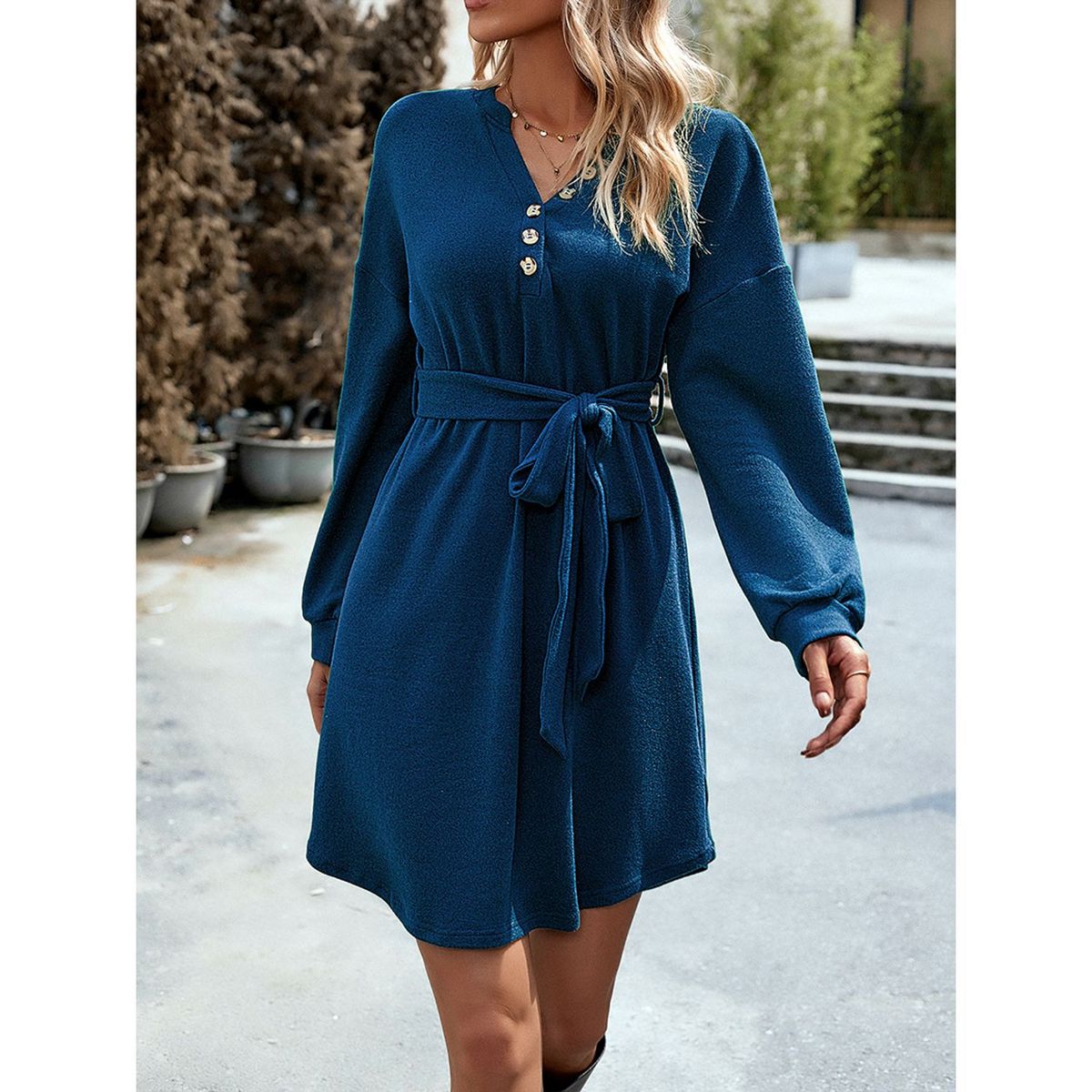 TIOZONEY - Vestido Midi Mujer -Azul