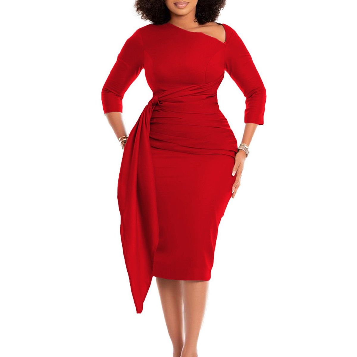TIOZONEY - Vestido a la cadera con cuello oblicuo para mujer