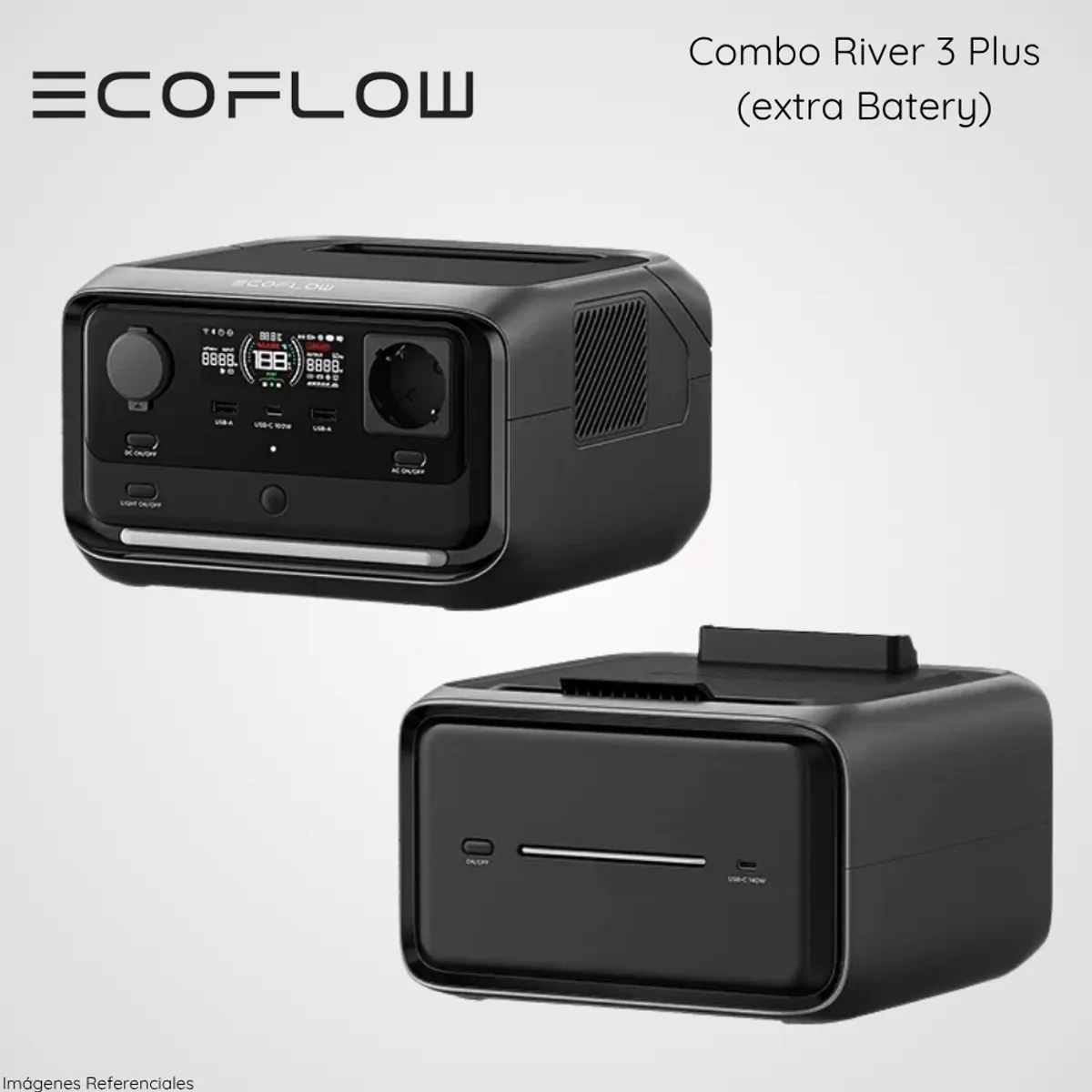 ECOFLOW - Estación de energía portátil 600 Watts Ecoflow River 3 Plus + Batería extra Ecoflow 600 Wh