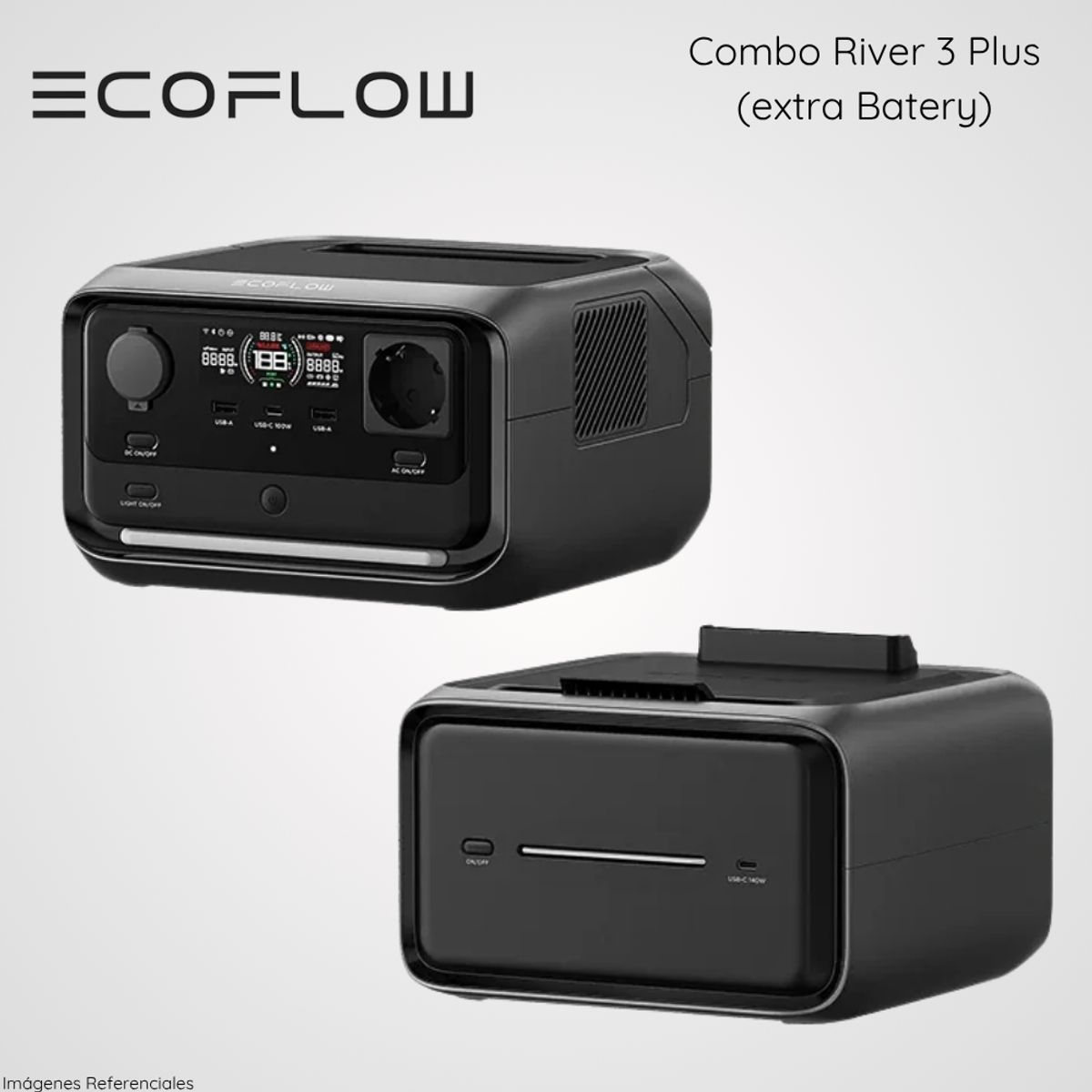 ECOFLOW - Estación de energía portátil 600 Watts Ecoflow River 3 Plus + Batería extra Ecoflow 600 Wh