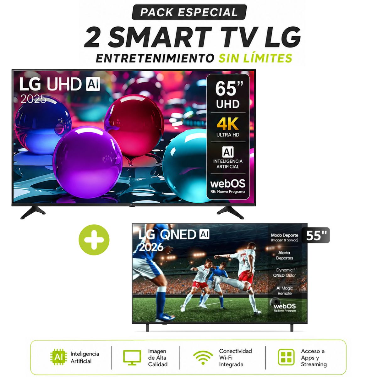LG - Televisor Lg 65 4K UHD SMART TV + TV LG 55 QNED 55QNED73ASA