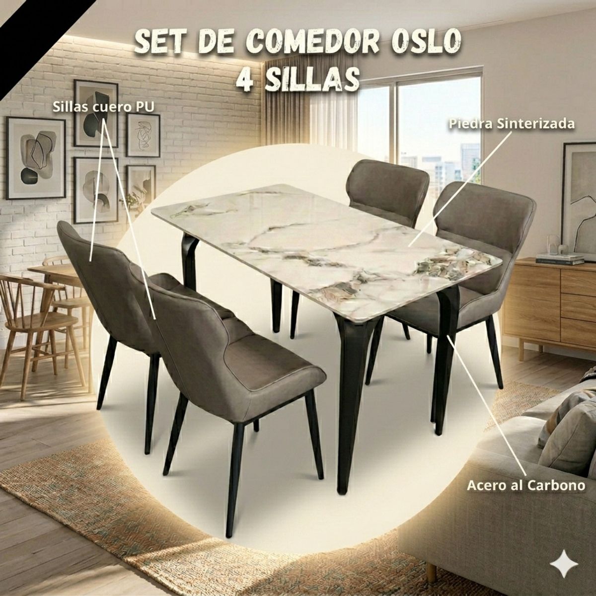 MIN CITY HOME - Comedor Nórdico con 4 sillas (140cm x 80cm)