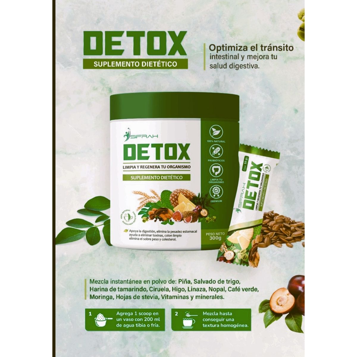 SIFRAH SHOP - DETOX - LIMPIA Y REGENERA TU ORGANISMO - CAJA - 30 SACHET