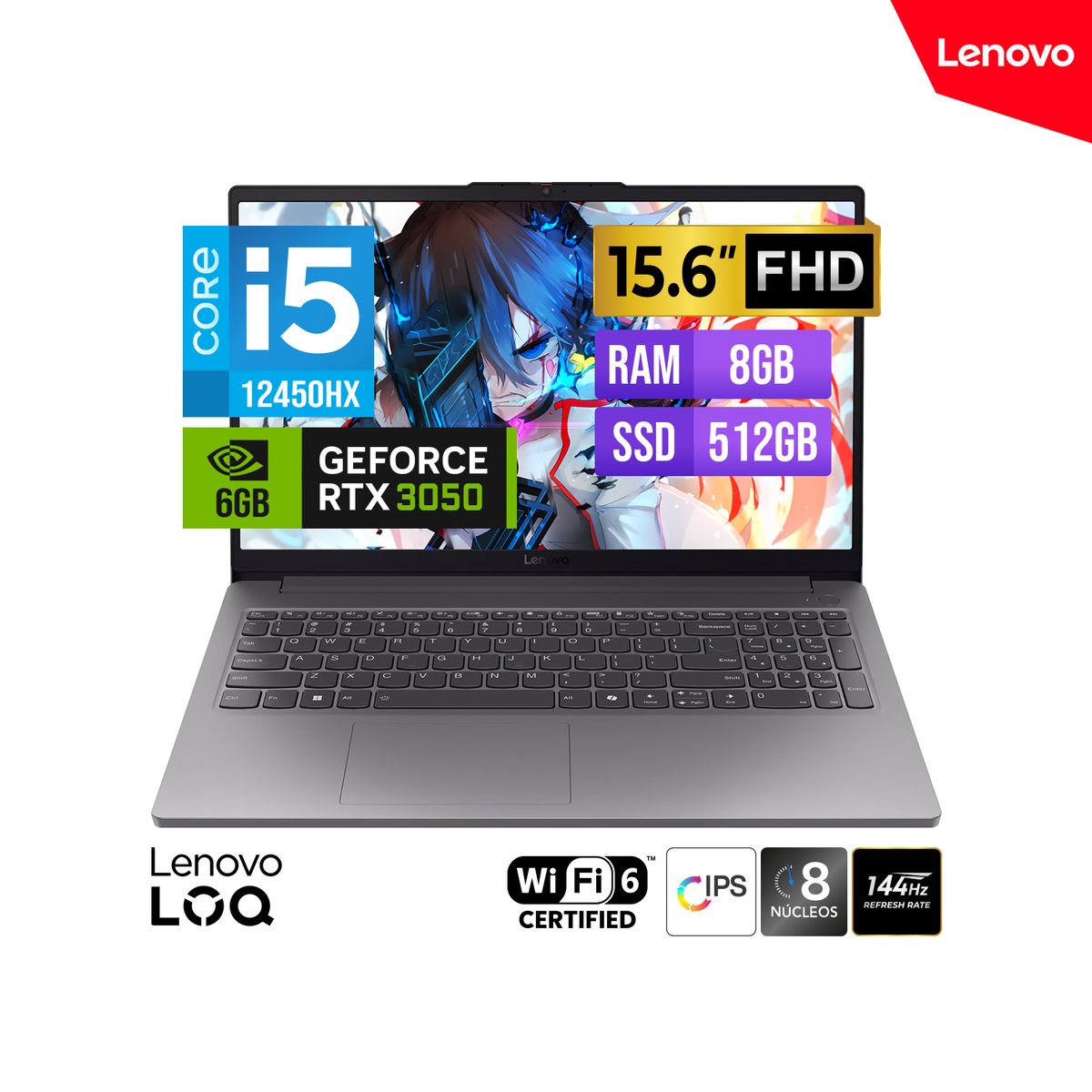 LENOVO - LAPTOP GAMER LENOVO LOQ 15IAX9E Core I5-12450HX 15.6 FHD 8GB DDR5 512GB SSD RTX 3050 6GB FreeDOS