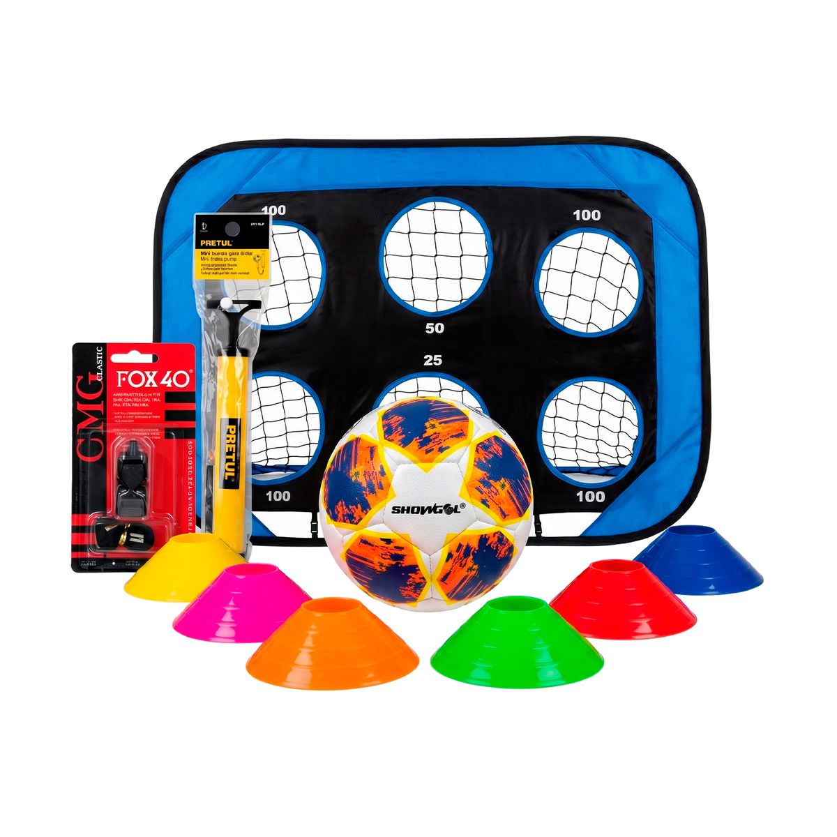 SHOWGOL - KIT ENTRENAMIENTO FÚTBOL ARCO + PELOTA + CONOS + SILBATO + INFLADOR