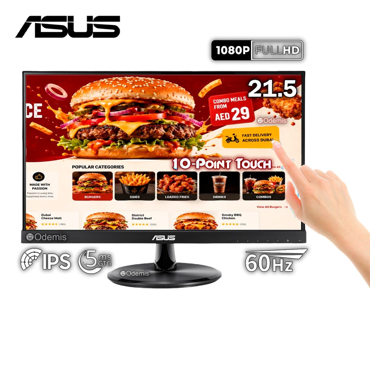 ASUS - Monitor Plano Multitactil ASUS VT229H, 21.5 FHD IPS 1920x1080 HDMI x1VGA x1