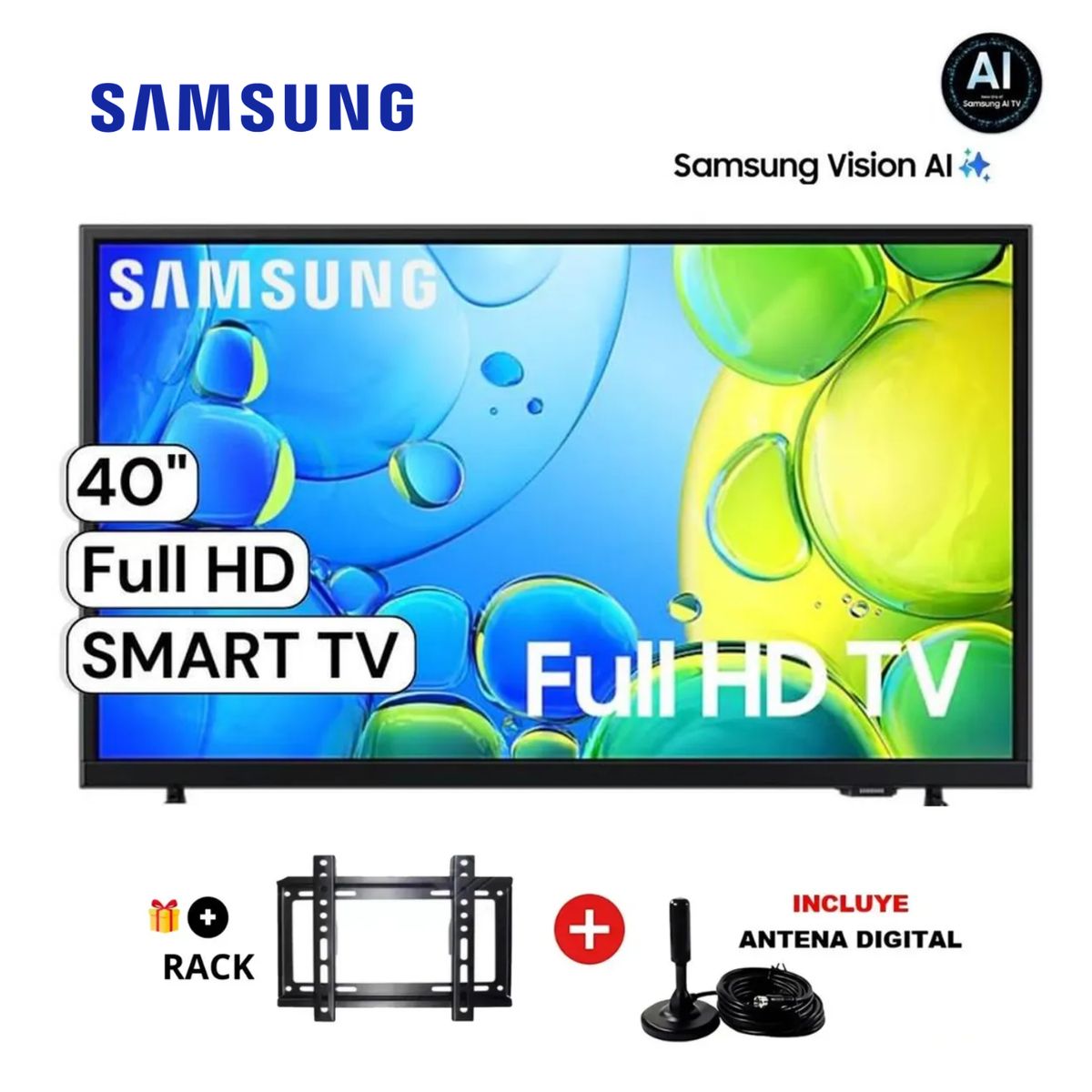 SAMSUNG - Televisor Samsung 40 FHD Smart TV UN40F6000F + Rack