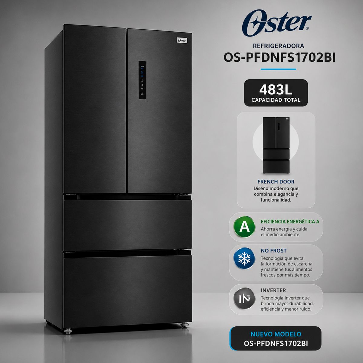OSTER - Refrigeradora 483L No Frost OS-PFDNFS1702BI Black -
