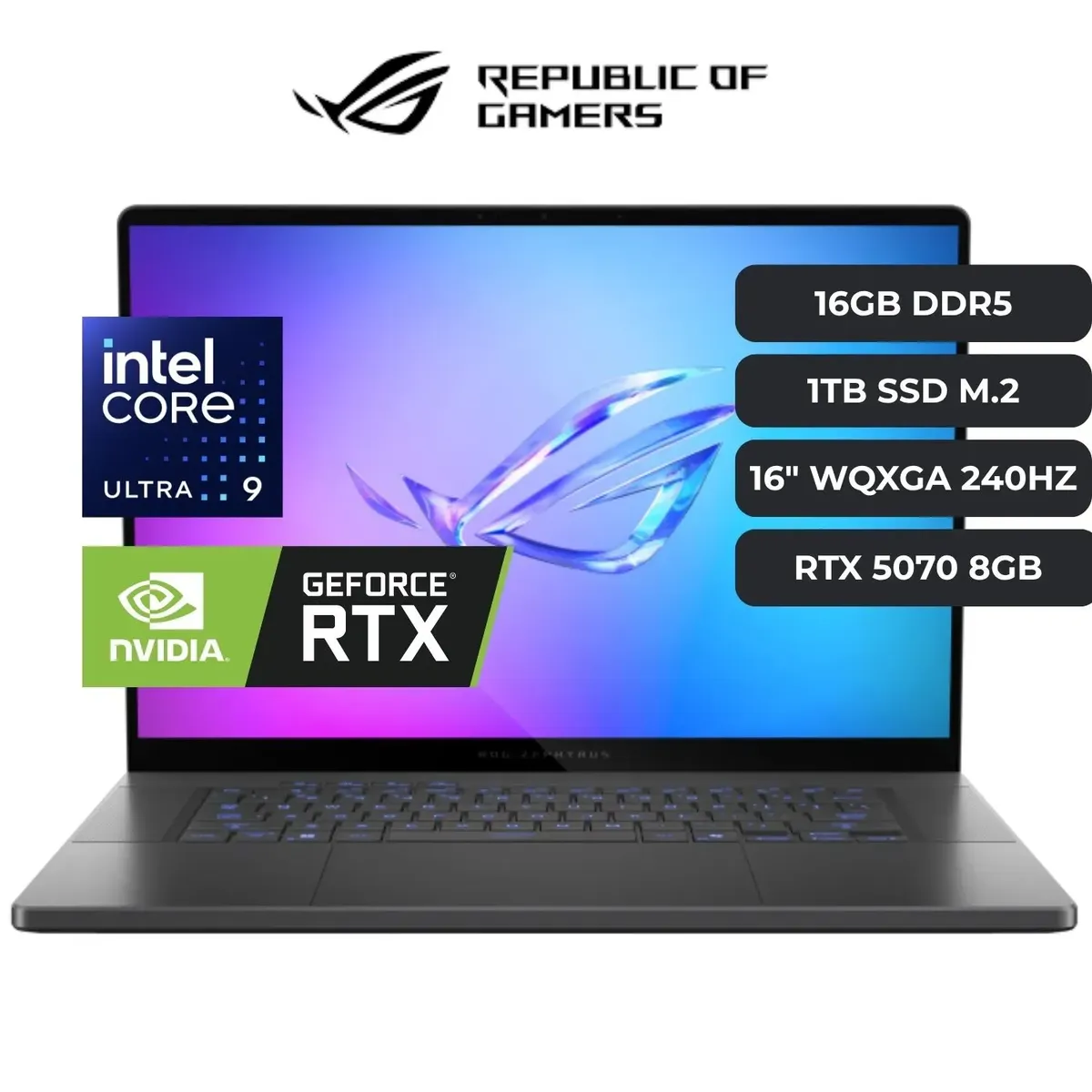 ASUS - Asus ROG ZEPHYRUS G16 Core Ultra 9 285H, RTX 5070 8GB, 16GB RAM, 1TB SSD, 16" WQXGA OLED 240HZ.