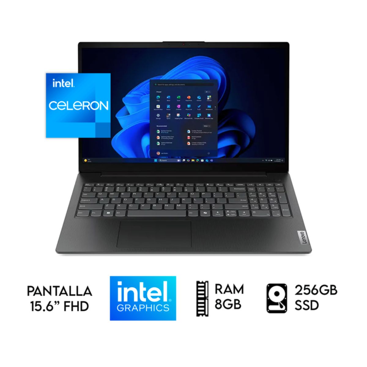LENOVO - LAPTOP LENOVO V15 INTEL CELERON N100 RAM 8GB SSD 256GB 15.6″ FHD GRIS OSCURO