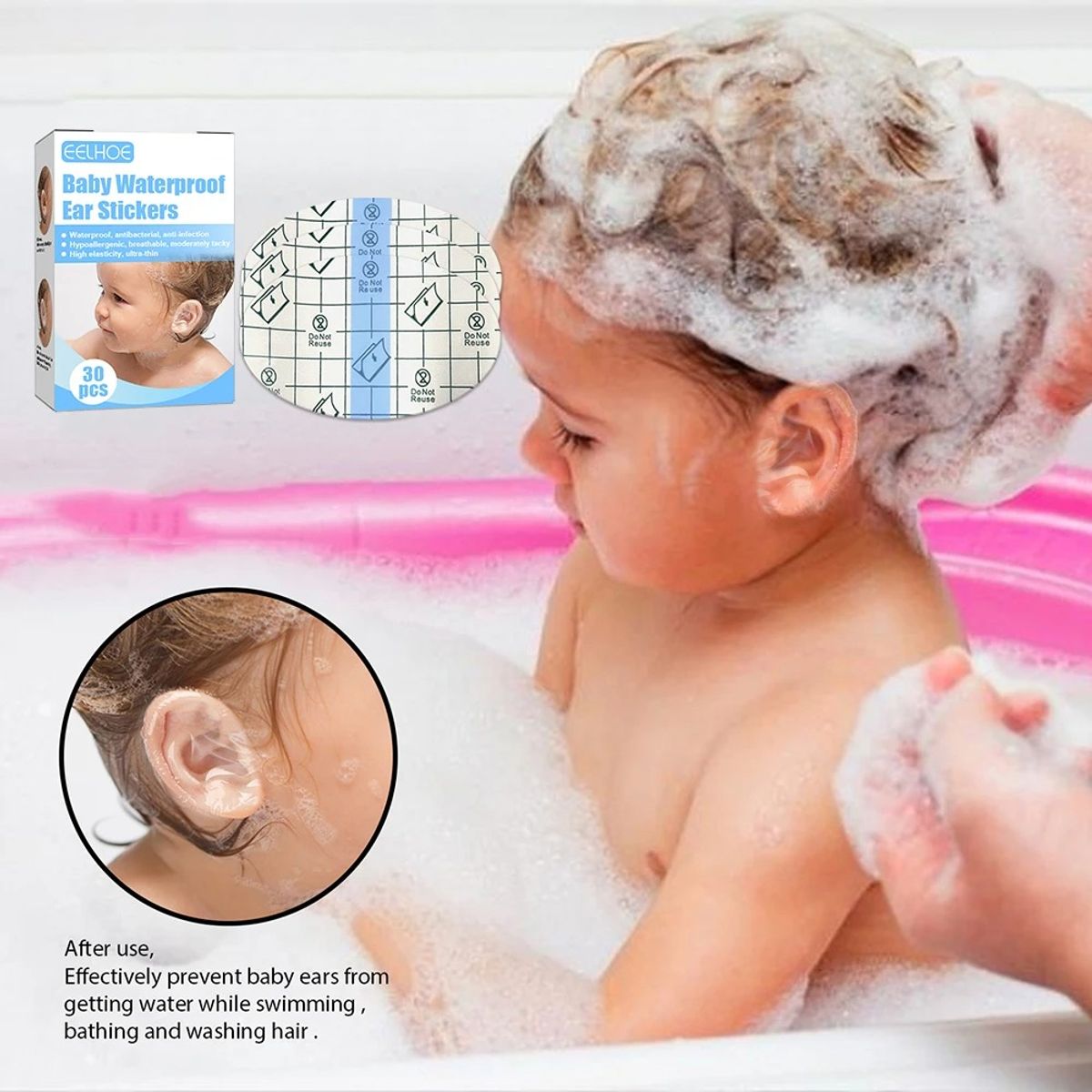 GENERICO - Protectores de Oídos Impermeables para Bebé Parches Desechables para Baño y Piscina