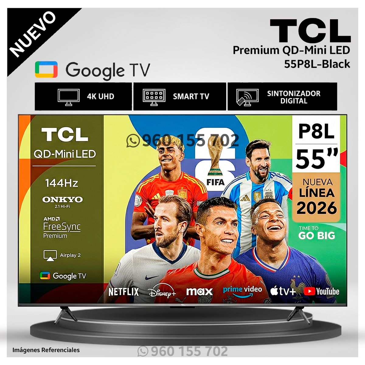 TCL - Televisor TCL 55 Premium QD-Mini LED Google TV 55P8L Modelo NUEVO
