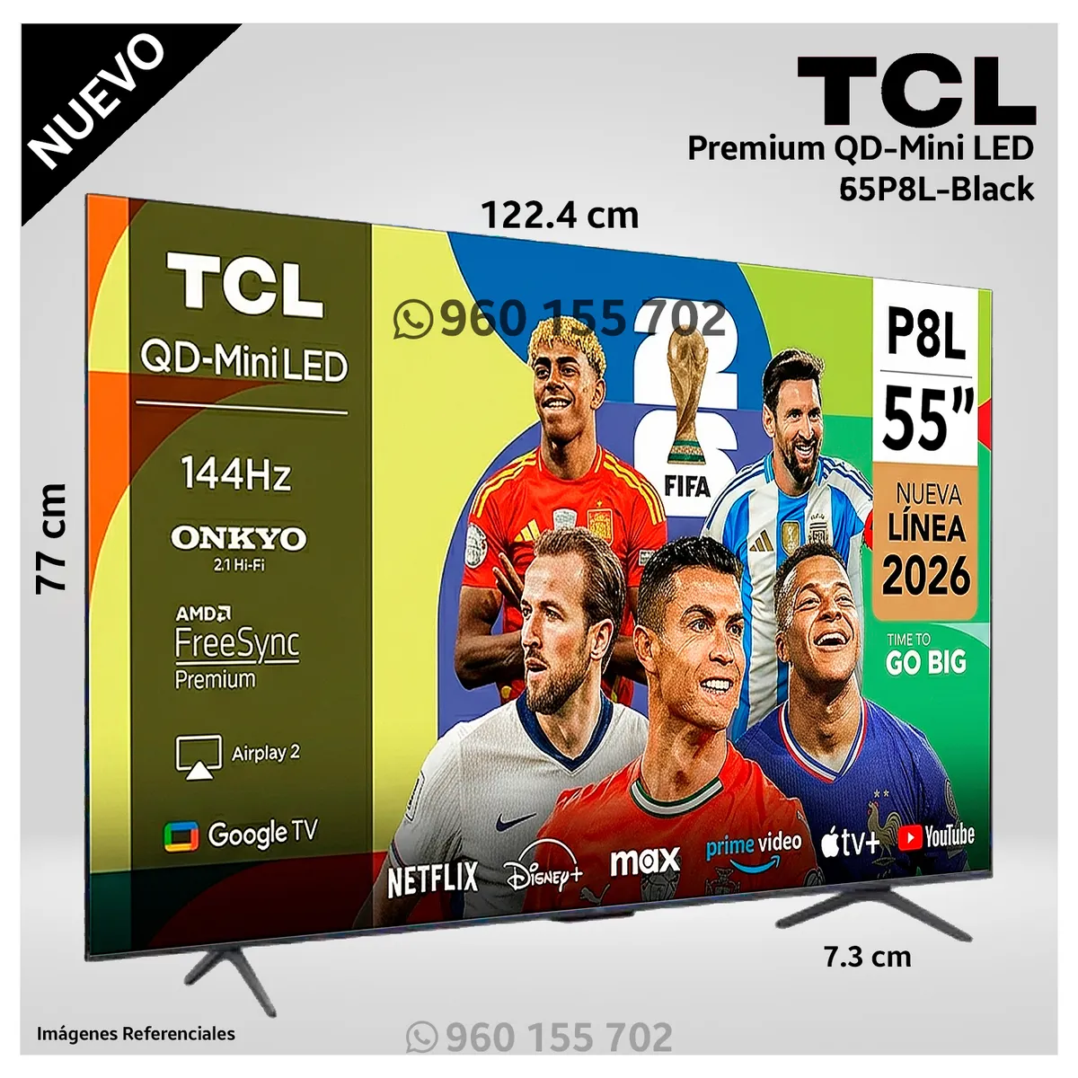 TCL - Televisor TCL 55 Premium QD-Mini LED Google TV 55P8L Modelo NUEVO