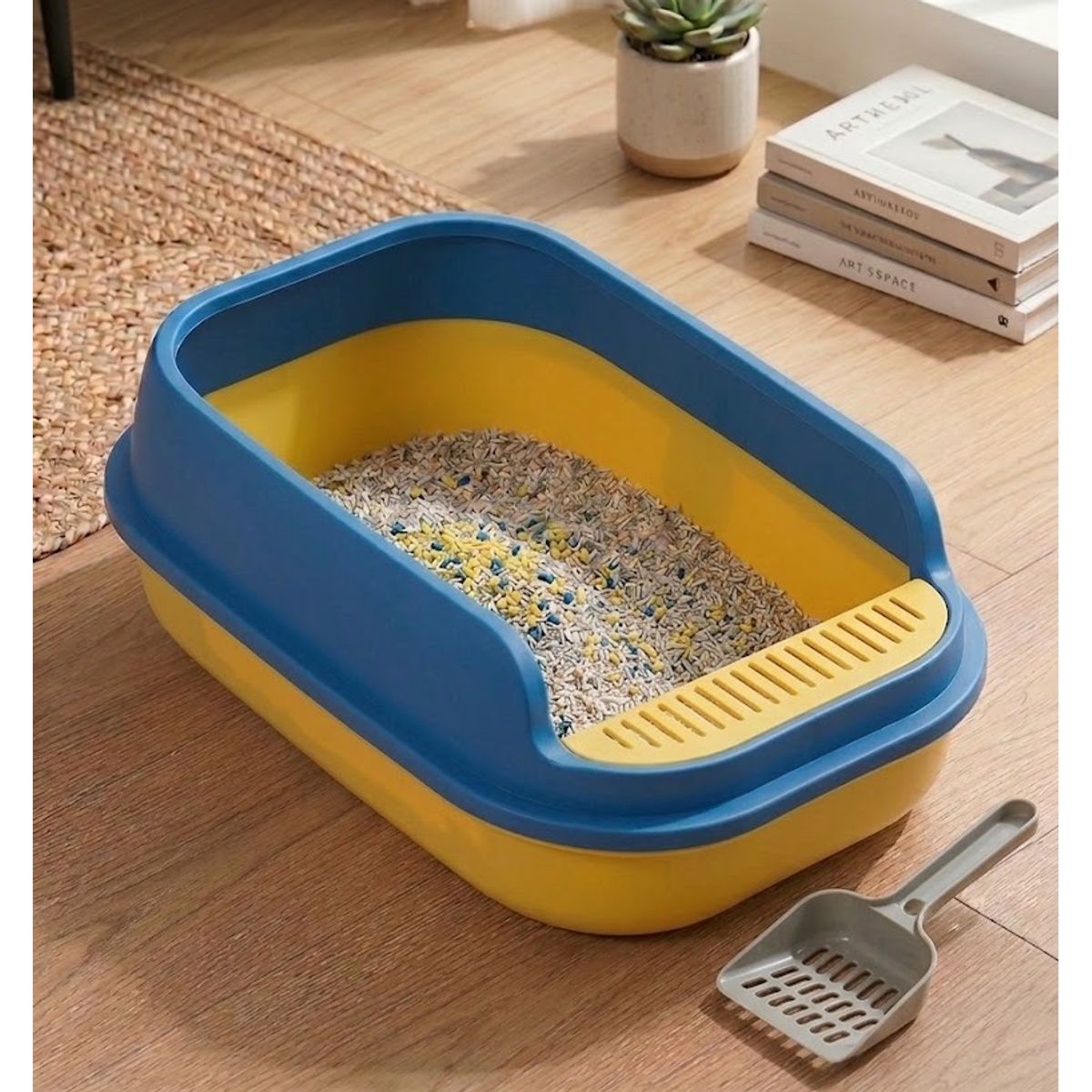 Arenero para Gatos con pala Azul y Amarillo, marca GENERICO - Foto Principal