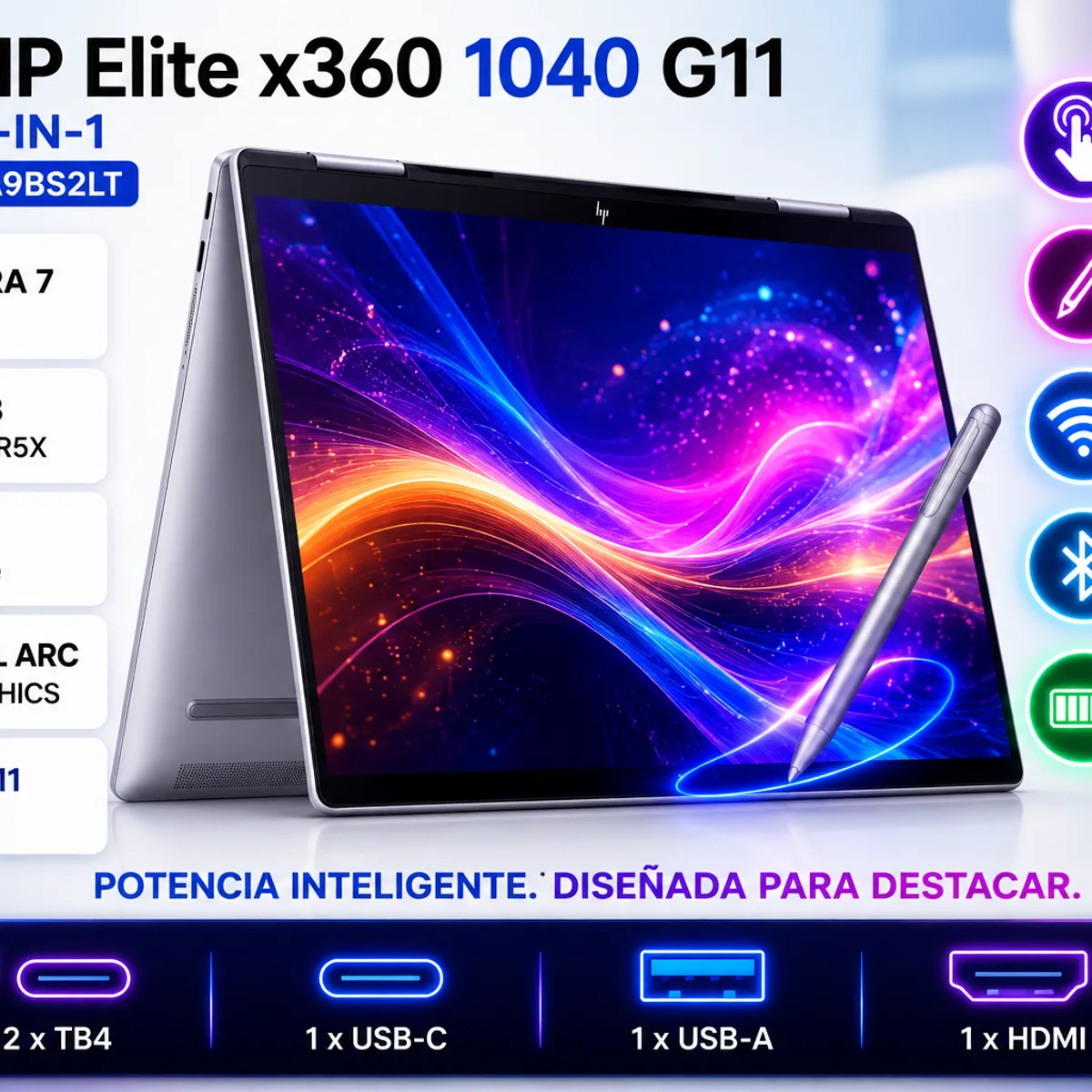 HP - Laptop HP Elite x360 1040 G11 2-in-1 Intel Core Ultra 7 155H 16GB 1TB SSD Touch + Stylus