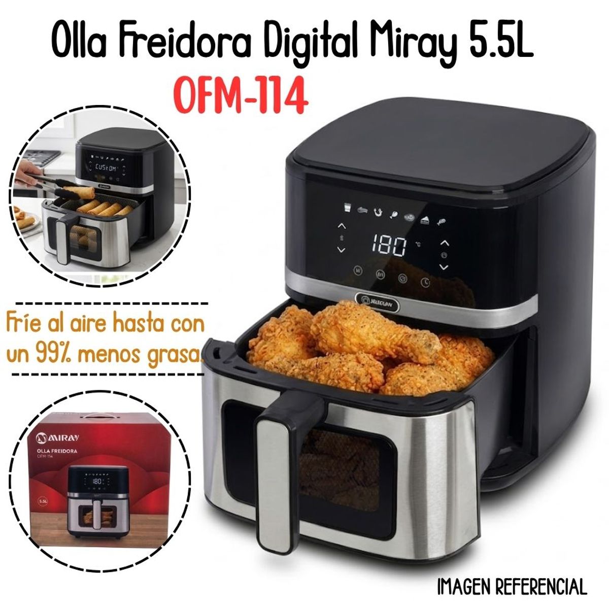 MIRAY - Freidora De Aire Digital Miray de 5.5 LT - OFM-114