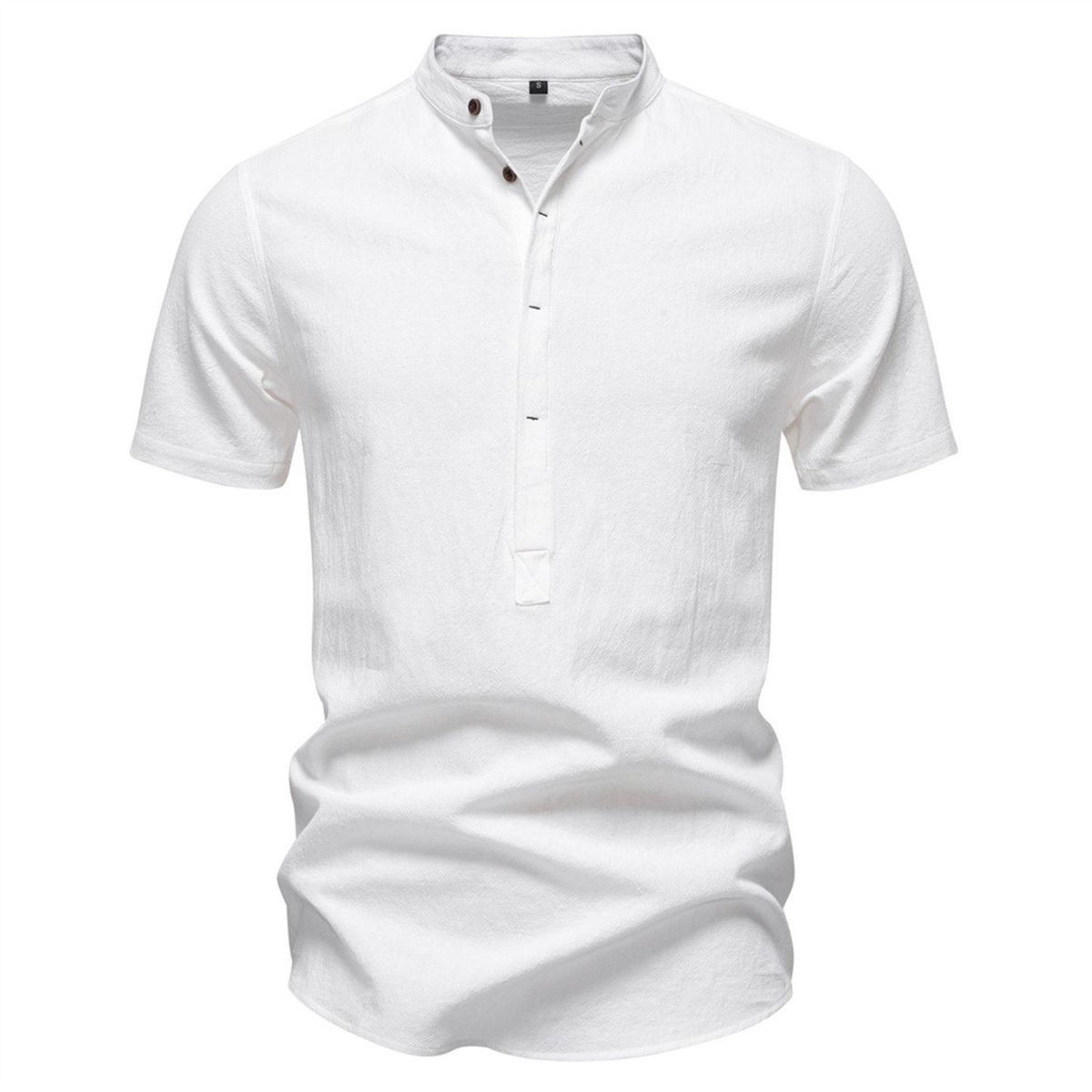 TIOZONEY - Camisa de algodón con cuello alto para hombre-Blanco