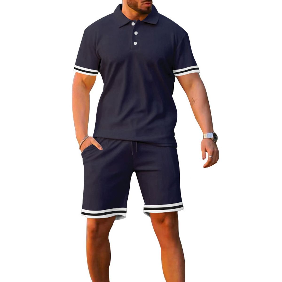 TIOZONEY - Pantalones cortos de manga corta para hombres - Azul
