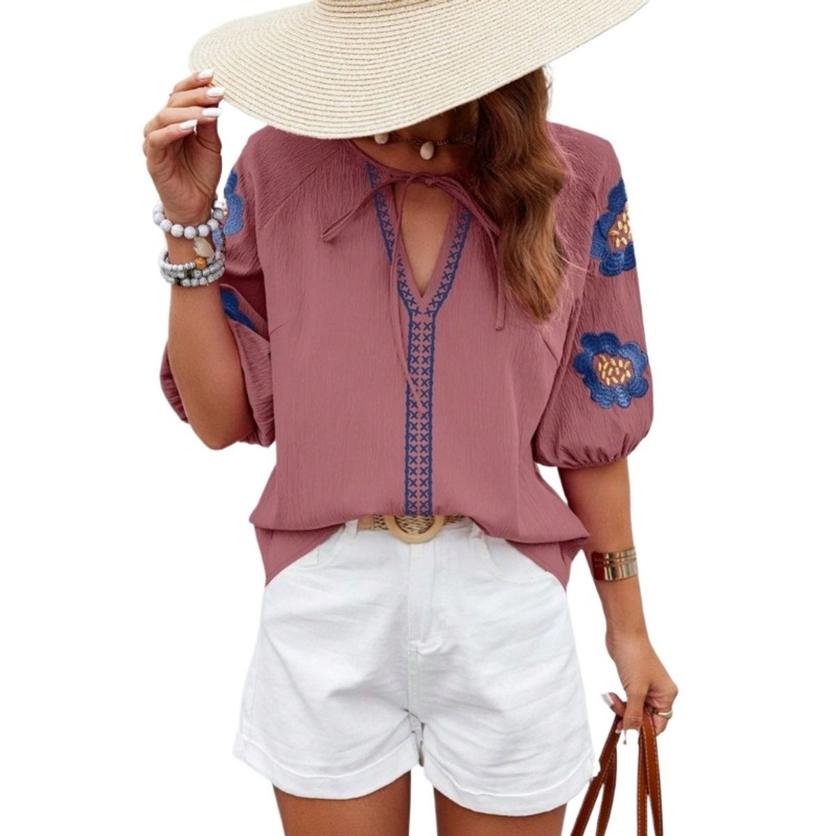 TIOZONEY - Blusa holgada de color liso Mujer