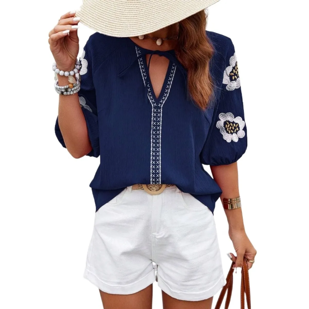 TIOZONEY - Blusa holgada de color liso Mujer