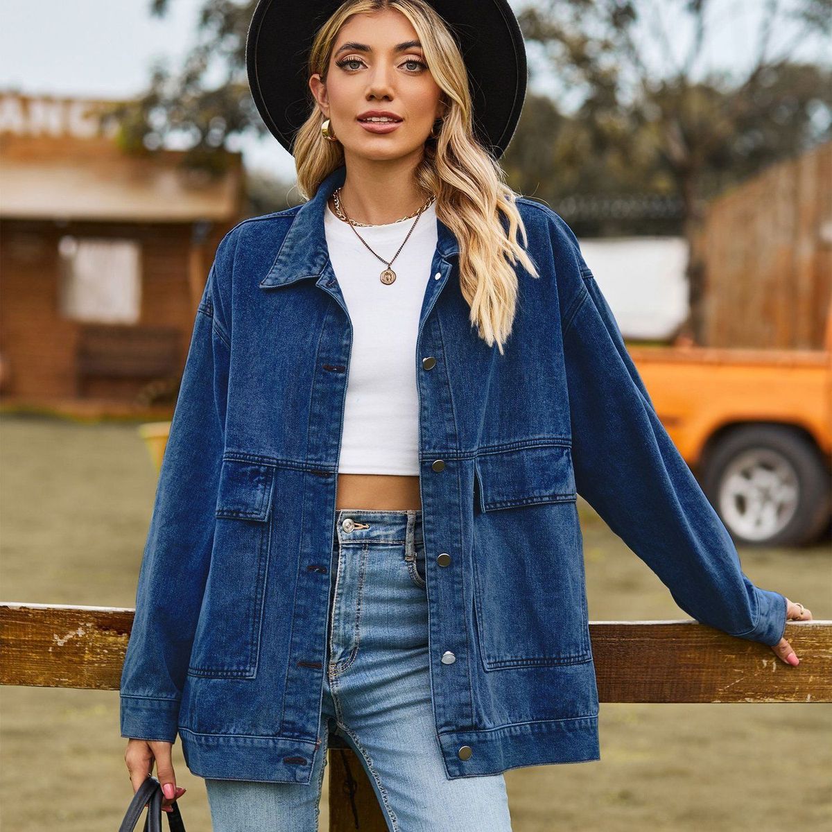 TIOZONEY - Chaqueta de Jeans Mujer -Azul