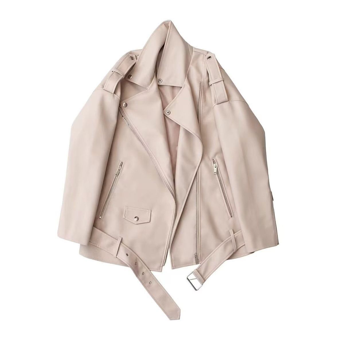 TIOZONEY - Chaqueta PU Mujer-Beige