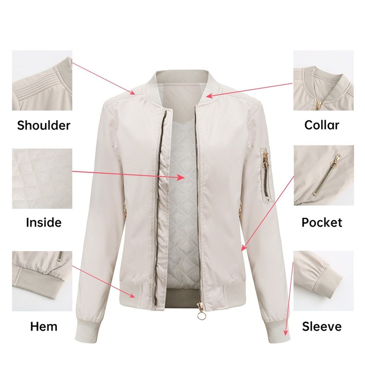 TIOZONEY - Chaqueta Mujer Casual Delgada con cierre - Blanco