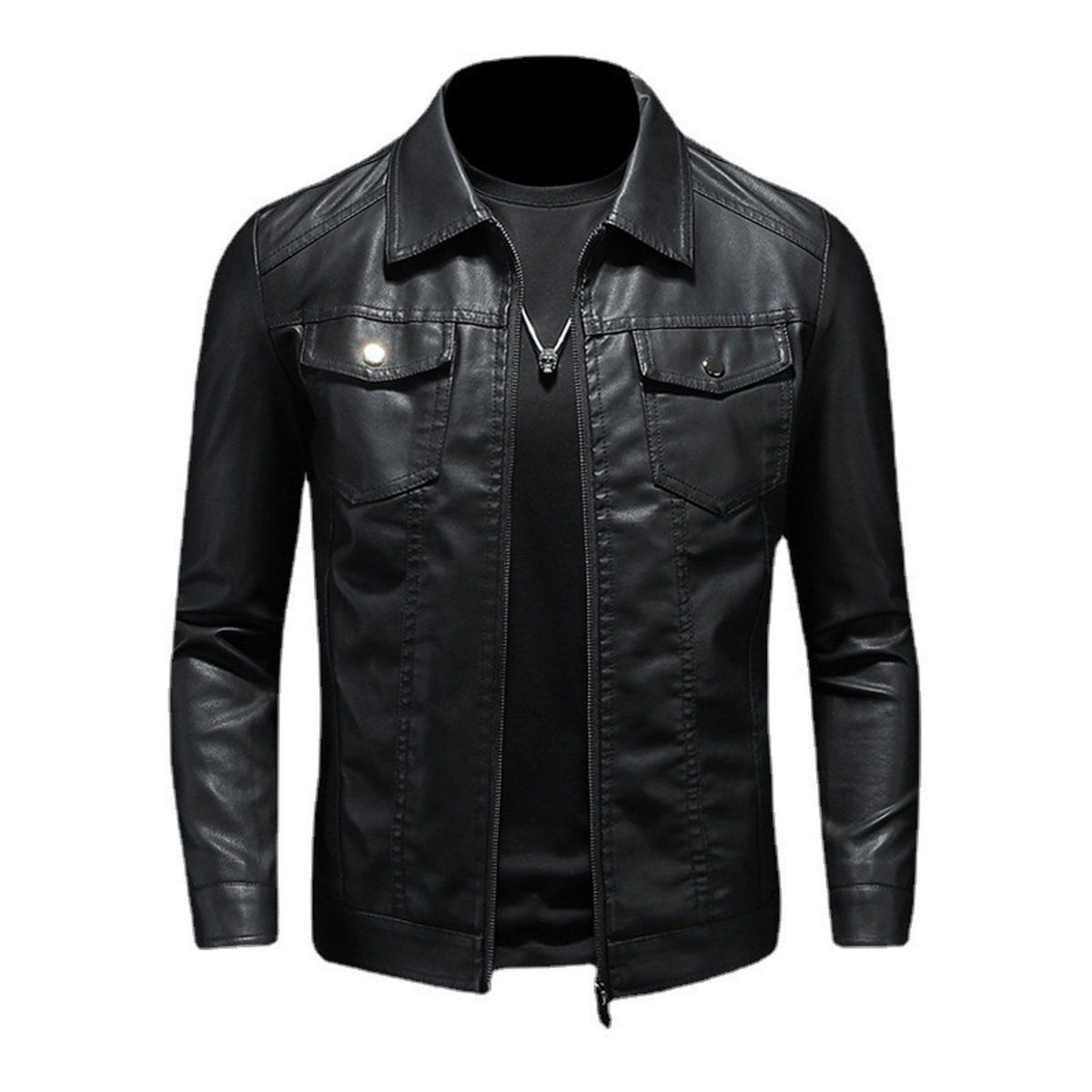 TIOZONEY - Chaqueta de piel engrosada para hombre