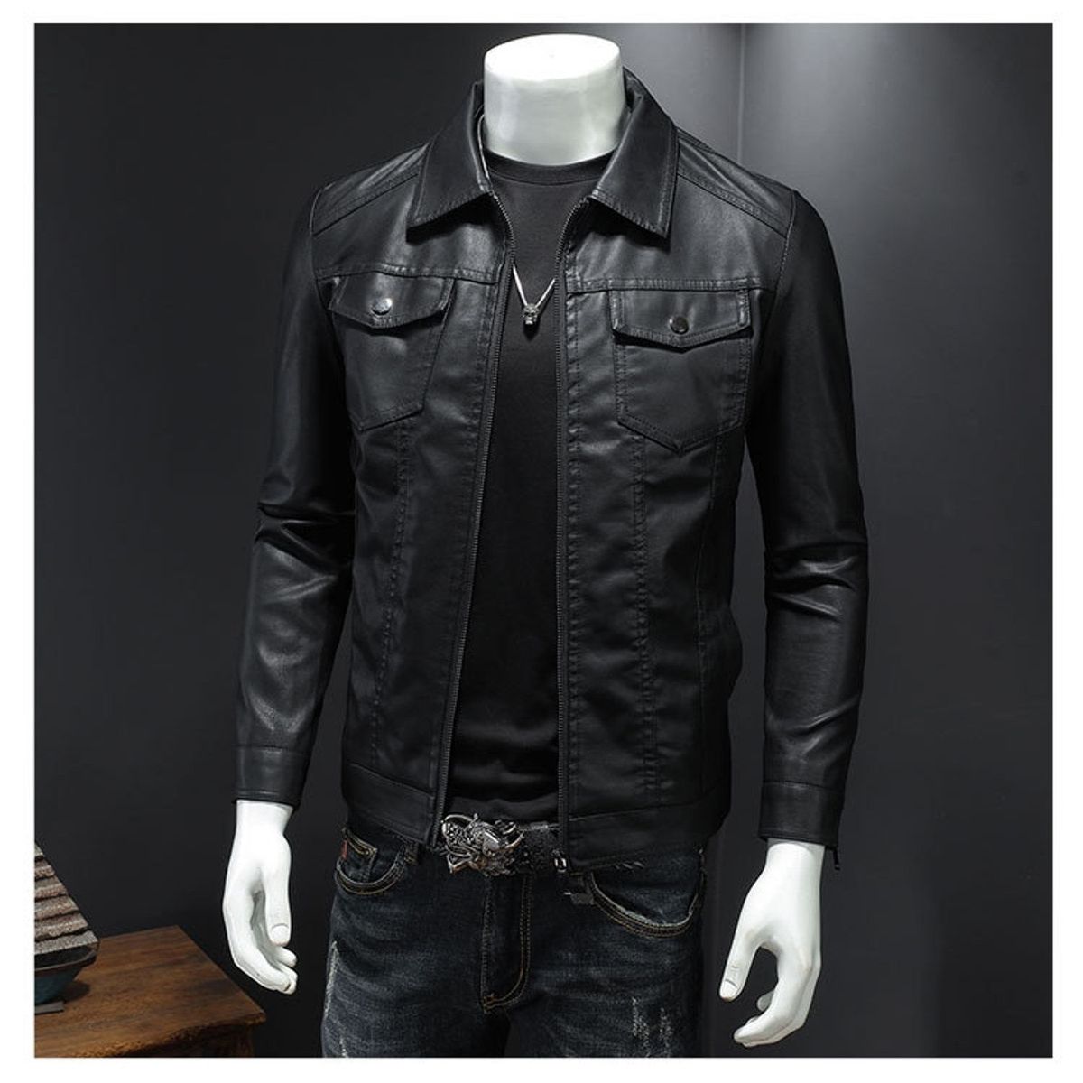 TIOZONEY - Chaqueta de piel engrosada para hombre