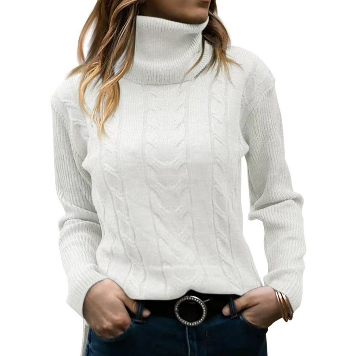 TIOZONEY - Sweater Cuello de Cuello Alto Mujer