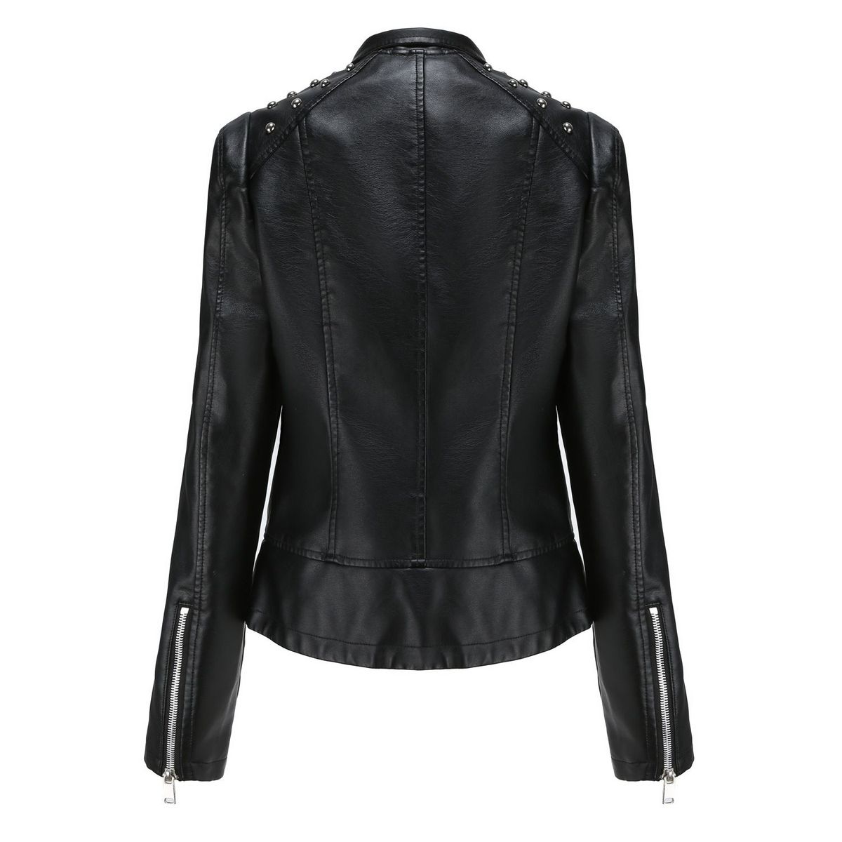 TIOZONEY - Chaqueta de PU y tachas para mujer - Negro
