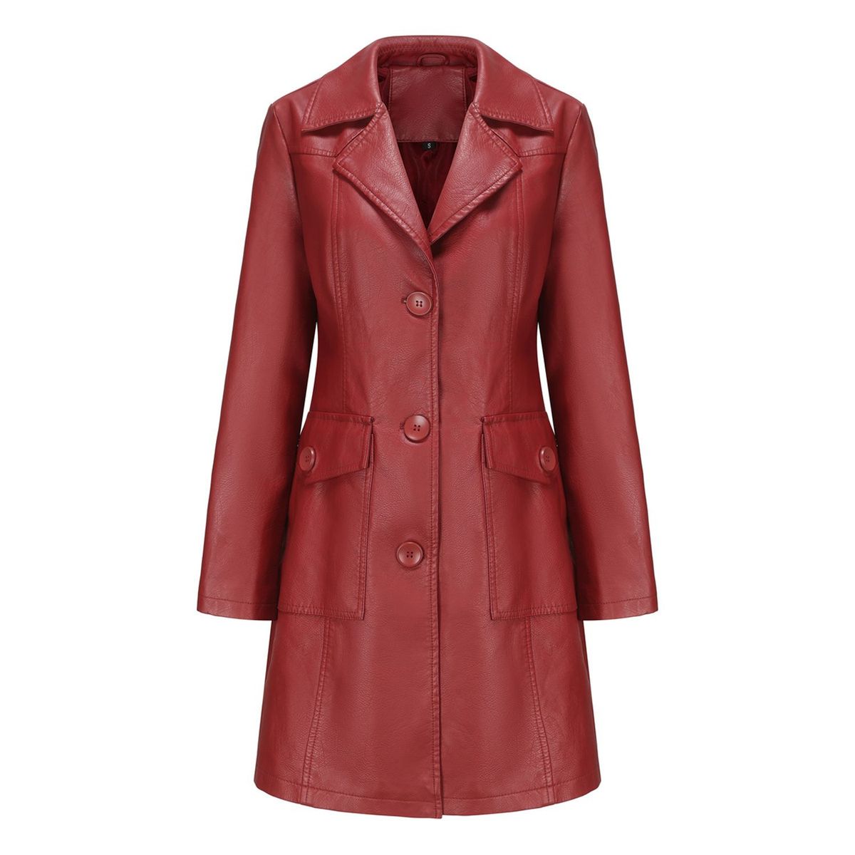 TIOZONEY - Abrigo largo de PU para mujer - Rojo