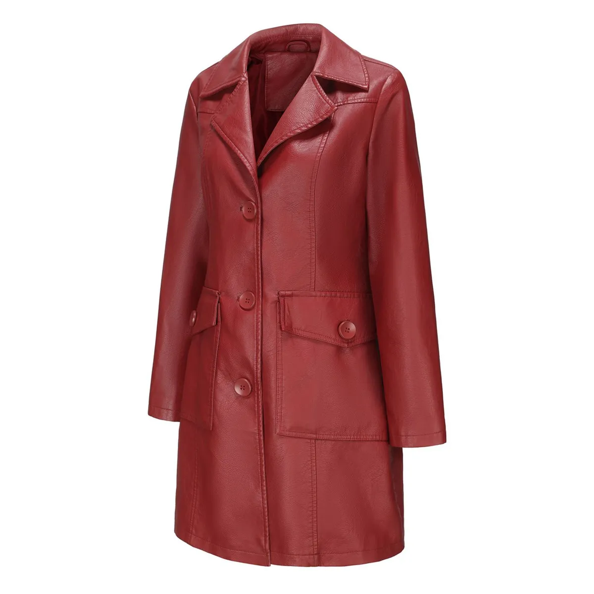 TIOZONEY - Abrigo largo de PU para mujer - Rojo