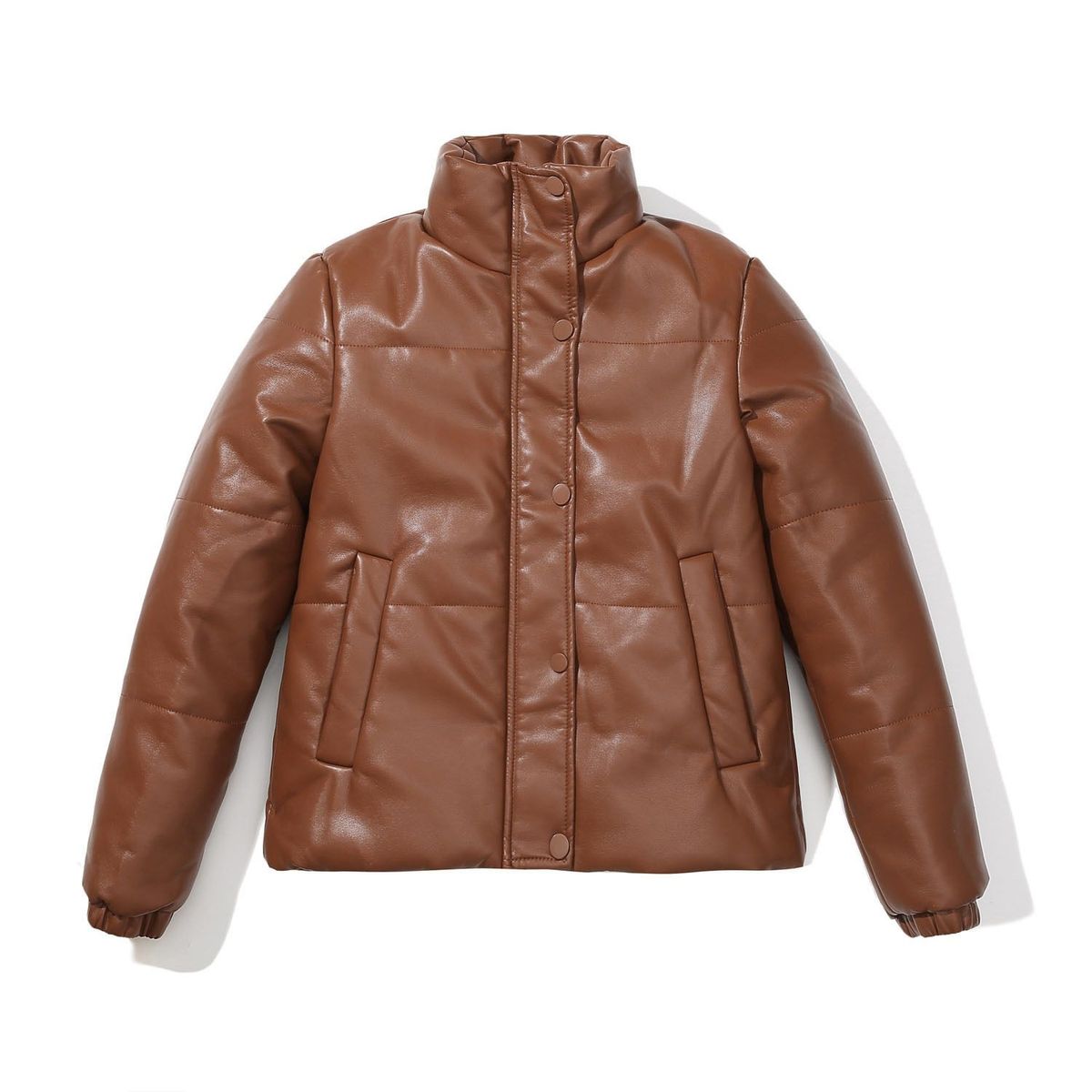TIOZONEY - Chaqueta de PU de moda engrosada de mujer - Café