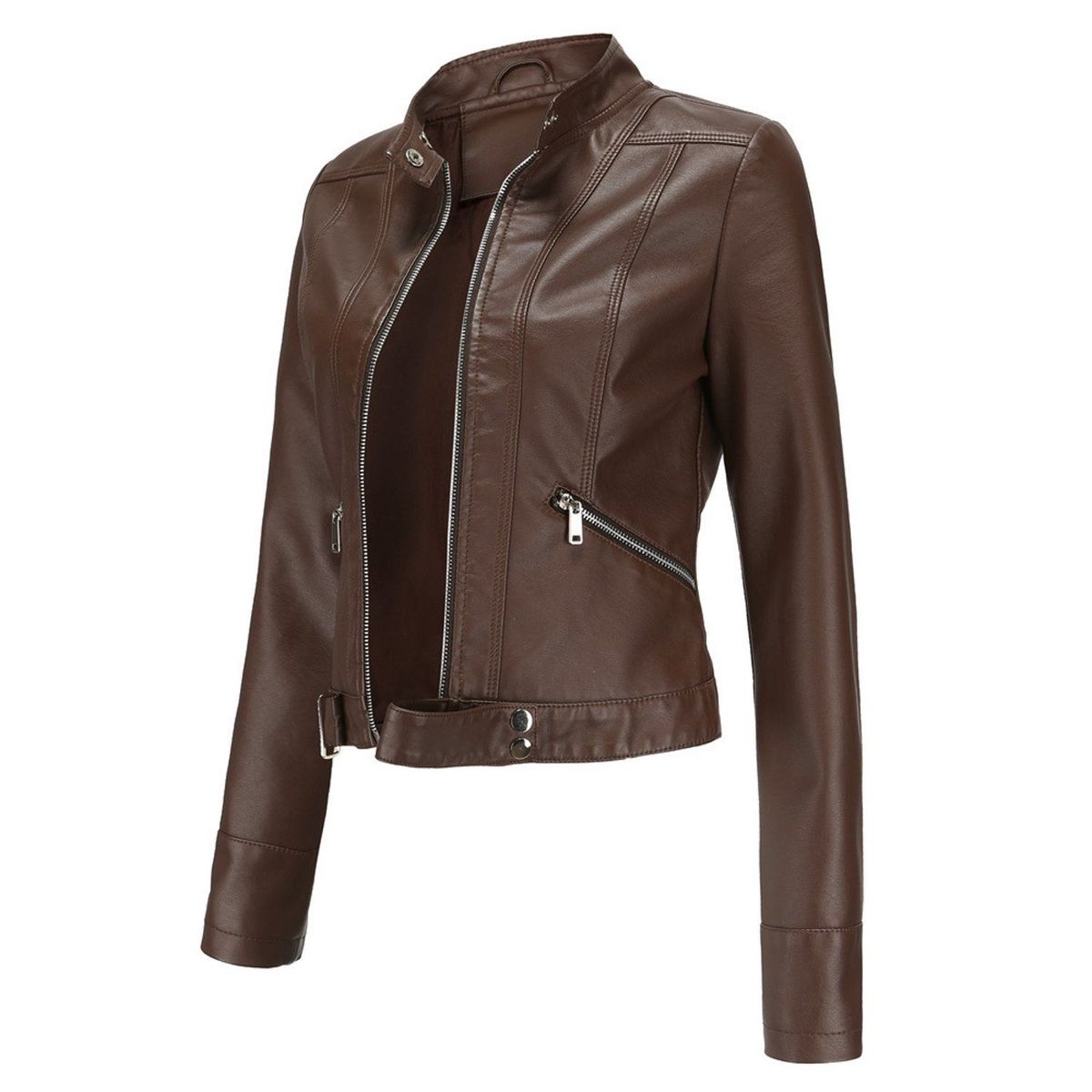 TIOZONEY - Chaqueta de PU para mujer - Café
