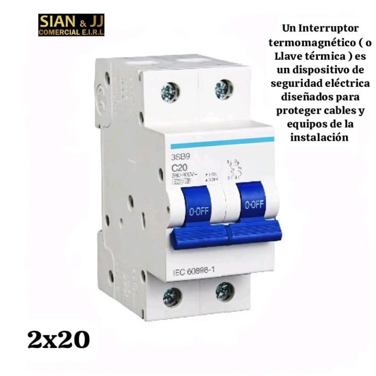 INTERRUPTOR TERMOMAGNETICO  2X20 AMP 220V /415V MARCA CELUX, marca GENERICO - Foto 2
