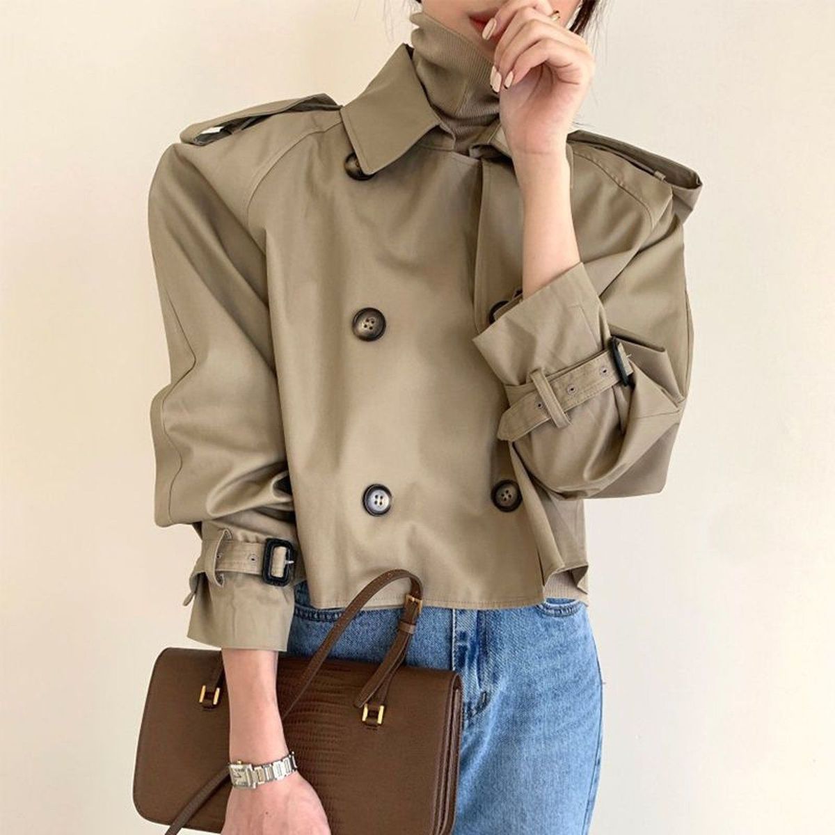 TIOZONEY - Chaqueta de mujer de primavera - Marrón
