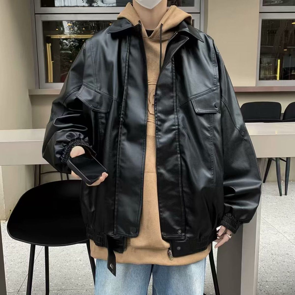 TIOZONEY - Chaqueta de locomotora para hombres - Negro